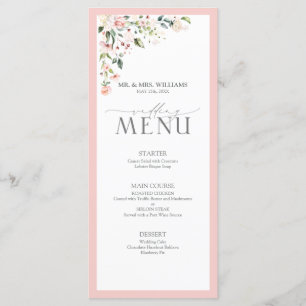 Elegant Peach Rosa Watercolor Blommigt Bröllop Men Meny