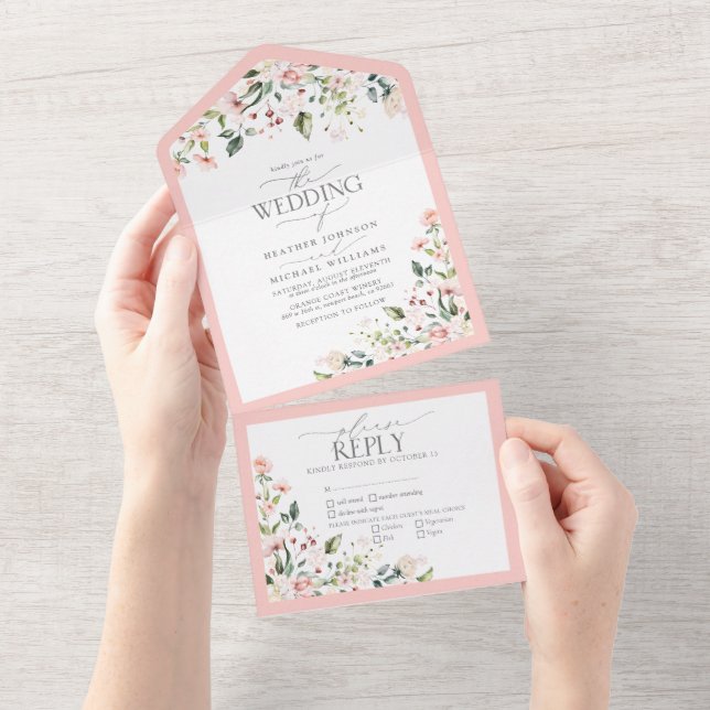 Elegant Peach Rosa Watercolor Blommigt Måltider Br (Avrivbar del)