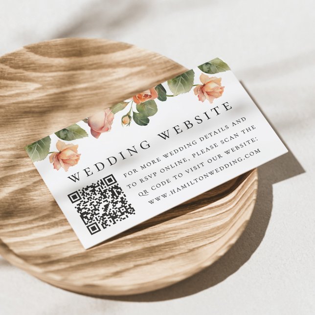 Elegant Peach Rose Bröllopswebbplats QR-kod Tilläggskort (Skapare uppladdad)