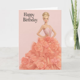 Elegant Peach Rose Gown Birthday Card for Her Kort