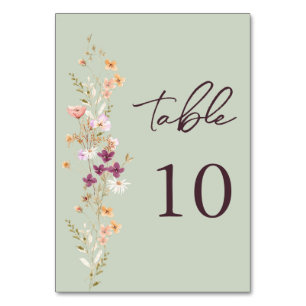 Elegant Peach Sage Wildblomme Bröllop Bordsnummer