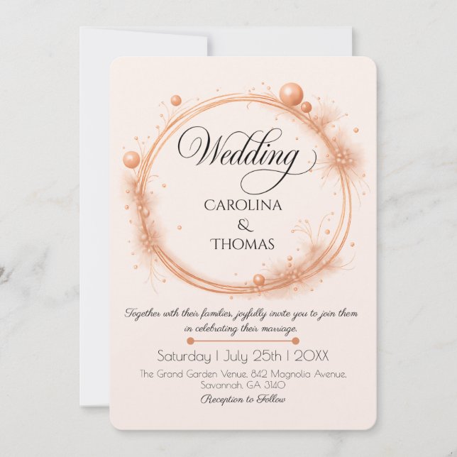 Elegant Peach Sparkle Wedding Script Calligraphy Inbjudningar (Framsida)