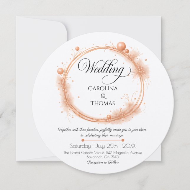 Elegant Peach Sparkle Wedding Script Calligraphy Inbjudningar (Framsida)
