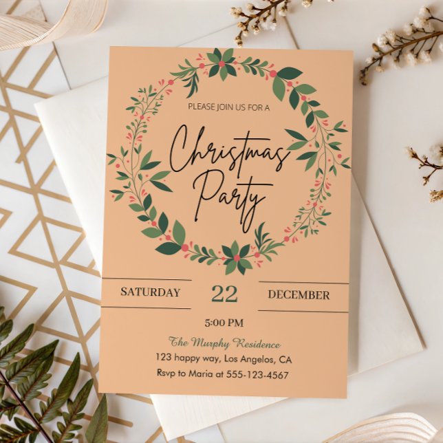 Elegant Peach WANDERS Jul Party Inbjudningar (Skapare uppladdad)