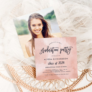 Elegant Peach Watercolor 2024 Grad Party Foto Inbjudningar