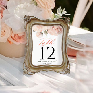 Elegant Peach Watercolor Blommigt Bröllop Bordsnummer