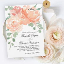 Elegant Peach Watercolor Blommigt Bröllop