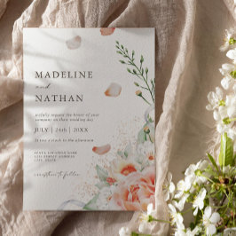 Elegant Peach Watercolor Blommigt Bröllop Inbjudningar