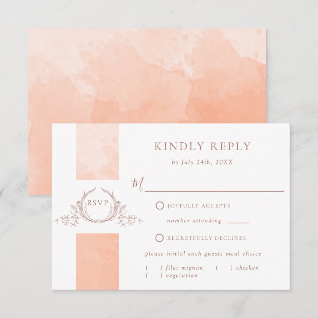 Elegant Peach Watercolor Bröllop Monogram OSA (Fram/baksida)