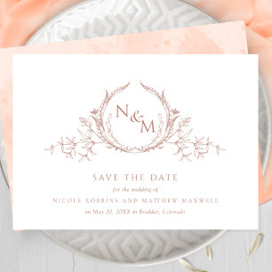 Elegant Peach Watercolor Monogram Bröllop Spara Datumet