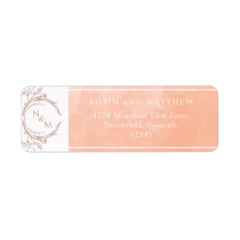 Elegant Peach Watercolor Monogram Returadress Returadress Etikett