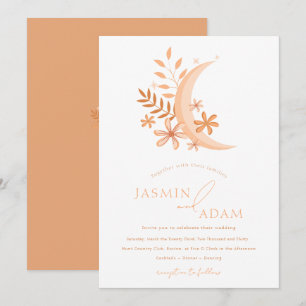 Elegant Peachy Moon Monogram Bröllop Inbjudningar