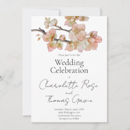 Elegant peachy rosa vattencolor blommigt bröllop inbjudningar