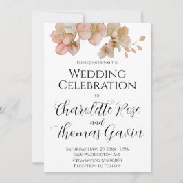 Elegant peachy rosa vattencolor blommigt bröllop inbjudningar