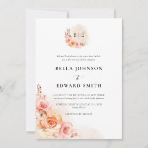 Elegant Peachytonad Blommig Formell Bröllop Inbjudningar