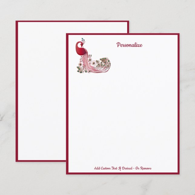 Elegant Peacock Bird Burgundy Red Feathers (Fram/baksida)