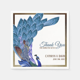 Elegant Peacock Blue & Gold Foil Anpassningsbar Pappersservett