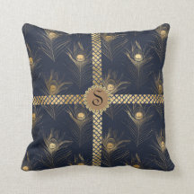 Elegant Peacock Blue Monogram Bling Glam