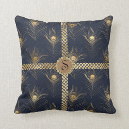 Elegant Peacock Blue Monogram Bling Glam Kudde