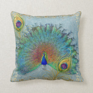 Elegant Peacock Blue Teal Gold Foil Rococo Rulla Kudde