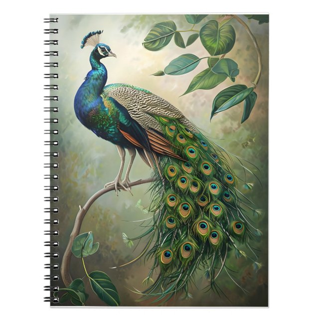 Elegant Peacock Botanical Wall Art-utskrift Anteckningsbok (Framsidan)