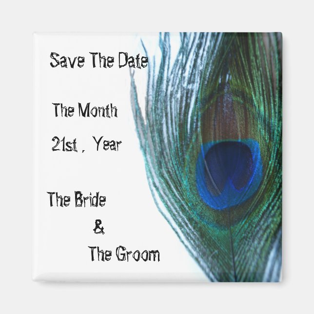 Elegant Peacock Bröllop Magnet (Framsidan)