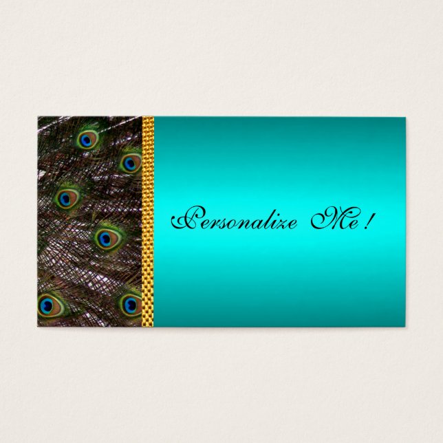 Elegant Peacock Card Spara Coolan Date Mint Grönt Visitkort (Framsidan)