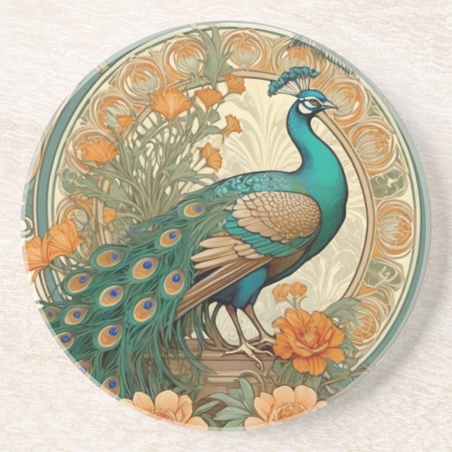 Elegant Peacock Decorative Ceramic Tile Underlägg (Framsidan)