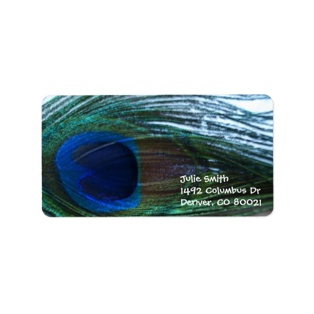 Elegant Peacock Feather Adressetikett (Framsidan)