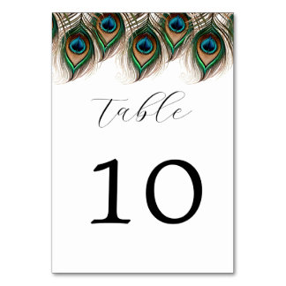 Elegant Peacock Feather Bröllop Bordsnummer