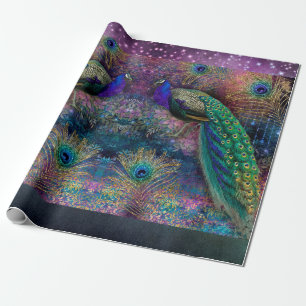 Elegant Peacock Feather Glitter Moody Decoupage Wr Presentpapper