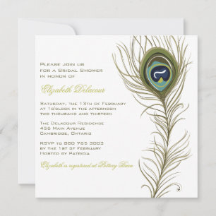 Elegant Peacock Feather Inbjudningskort för möhipp