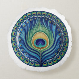Elegant Peacock Feather Mandala Rund Kudde