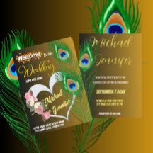 Elegant Peacock Feather & Ro Personligt bröllp