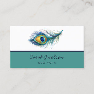 Elegant Peacock Feather Teal Visitkort