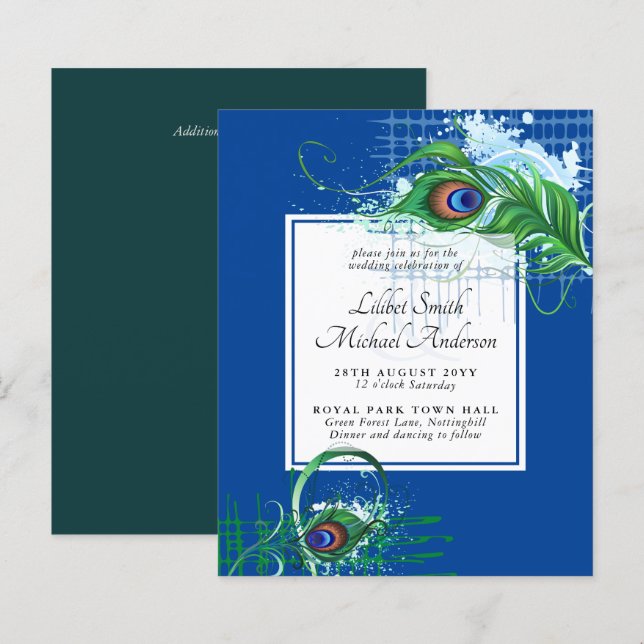 Elegant PEACOCK FEATHER Wedding BUDGET (Fram/baksida)