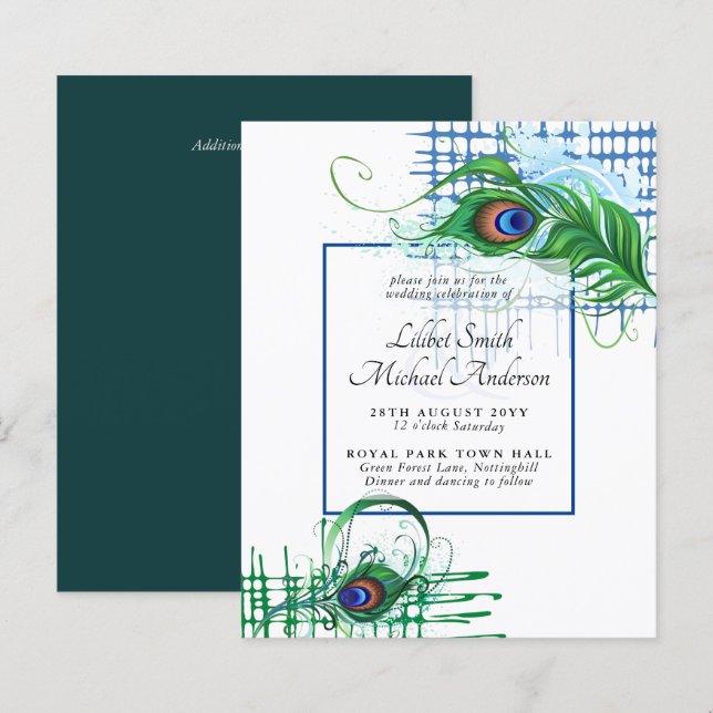 Elegant PEACOCK FEATHER Wedding BUDGET (Fram/baksida)