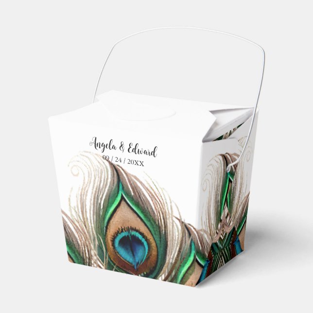 Elegant Peacock Feather Wedor Favor Box Presentaskar (Framsidan Sidan)