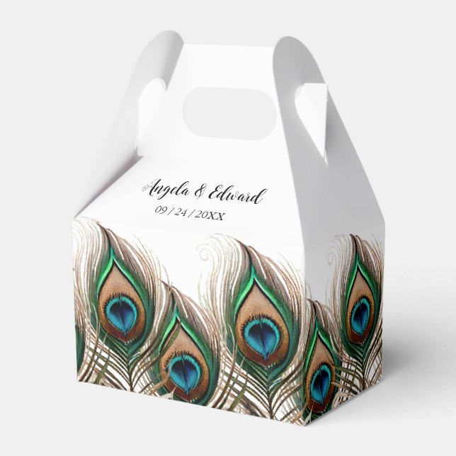 Elegant Peacock Feather Wedor Favor Box Presentaskar (Framsidan Sidan)