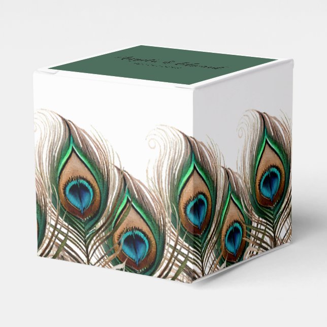 Elegant Peacock Feather Wedor Favor Box Presentaskar (Framsidan Sidan)