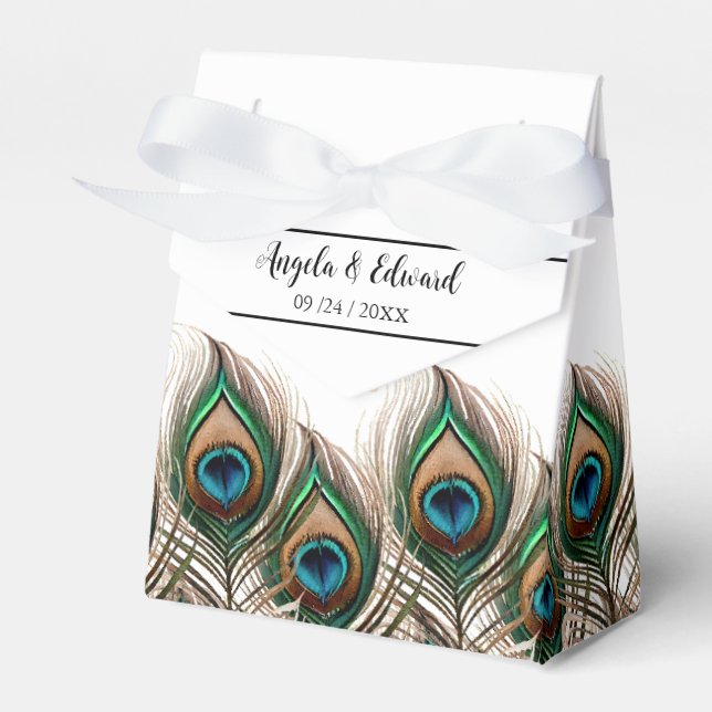 Elegant Peacock Feather Wedor Favor Box Presentaskar (Framsidan Sidan)