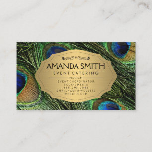 Elegant Peacock Feathers Faux Metallic Guld Visitkort