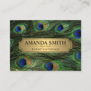 Elegant Peacock Feathers Faux Metallic Guld Visitkort
