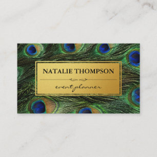 Elegant Peacock Feathers Faux Metallic Guld Visitkort