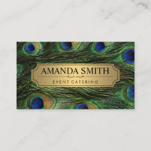 Elegant Peacock Feathers Faux Metallic Guld Visitkort