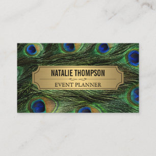 Elegant Peacock Feathers Faux Metallic Guld Visitkort