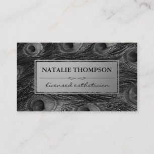Elegant Peacock Feathers Faux Metallic Silver Tidsbeställning Kort