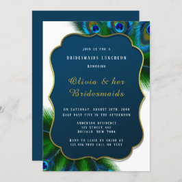Elegant Peacock Feathers Guld Bridesmaids Luncheon Inbjudningar