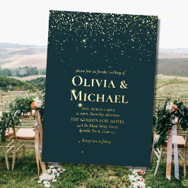 Elegant Peacock Grönt Blue Gold Foil Bröllop