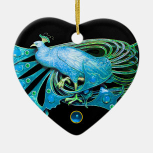 ELEGANT PEACOCK I BLUE SAPPHIRE HEART JULGRANSPRYDNAD KERAMIK